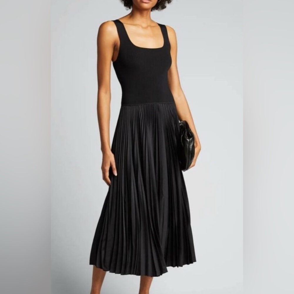 Theory Ribbed Knit and Pleated Satin Dress